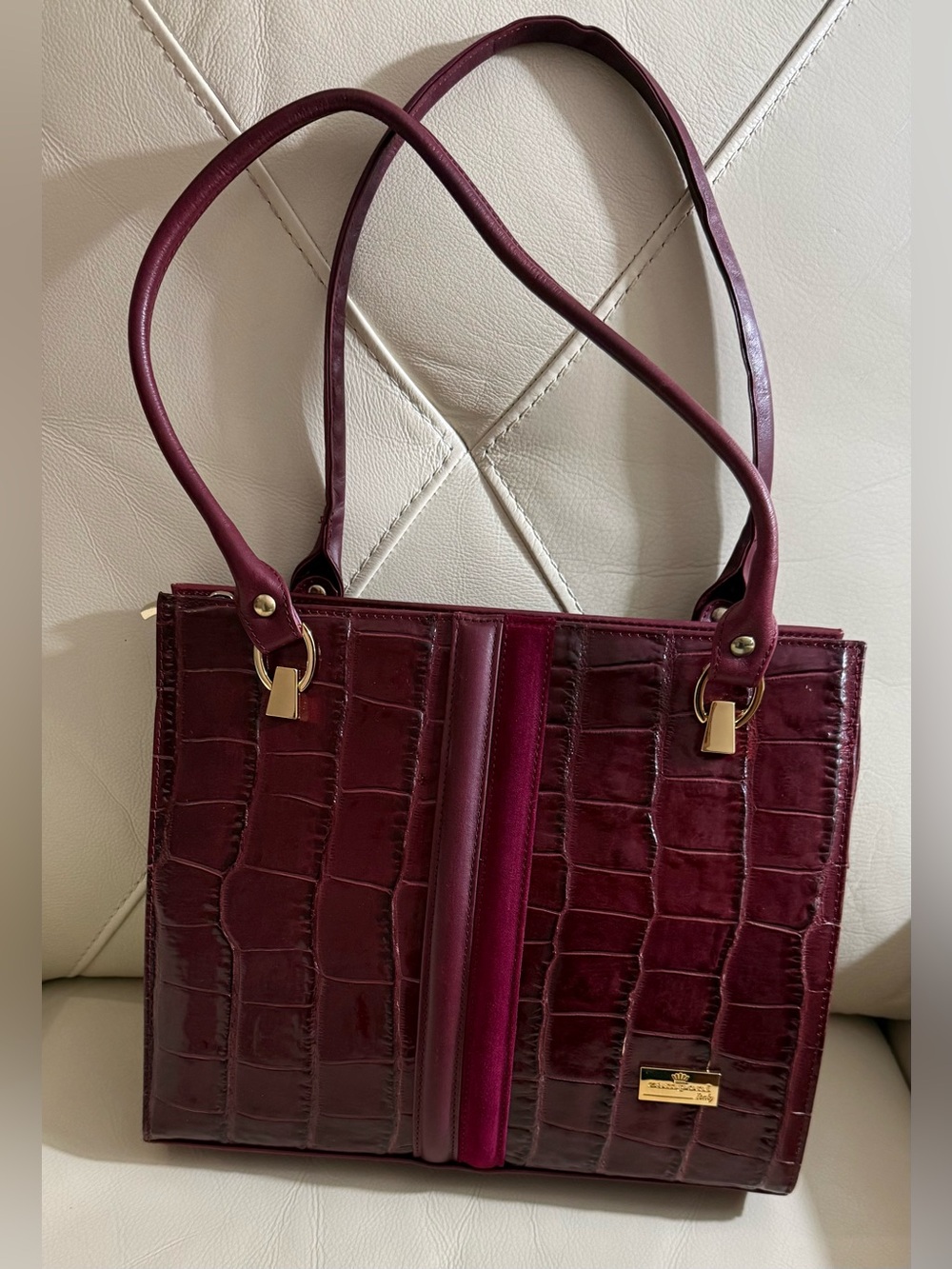 Zamponi Women's Croc-Embossed Maroon Tote Bag